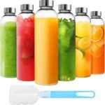 Jarsoph Set of 6 Clear Glass Water Bottles with Lid 14oz for Juicing Reusable Bottle Glass Cup with Stainless Steel for Juicing, for Halloween Refrigerator 100% Leak Proof Drinking Jar, BPA Free - Image 2