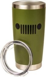 Jeep Text and Grill Powder Coated Camper Mug | Stainless Steel Travel Mug (Green, 20 OZ) - Image 2