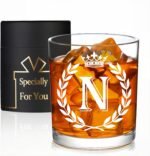 Jmugmt Personalized Whiskey Glasses Gifts for Men, Letter N Initial Whiskey Glass, Christmas Birthday Gifts for Men Husband Brother Dad, 10 OZ Old Fashioned Glass with Gift Box(Letter N) - Image 2