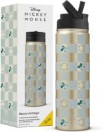 JoyJolt Disney Retro Vintage Stainless Steel Water Bottle ft Mickey & Minnie Mouse, Reusable 22oz Vacuum Insulated Water Bottle Tumbler with Leak Proof Flip Straw Lid and Handle, Lead & BPA Free - Image 2