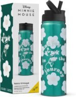 JoyJolt Disney Retro Vintage Stainless Steel Water Bottle ft Minnie Mouse, Reusable 22oz Vacuum Insulated Water Bottle Tumbler with Leak Proof Flip Straw Lid and Handle, Lead & BPA Free - Image 2