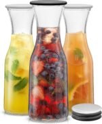 JoyJolt Glass Carafe with Lid, Set of 3 – 1 Liter Glass Pitcher for Mimosa Bar, Water, Iced Tea, Juice, Wine, Lemonade, Milk – Dishwasher Safe Beverage Drink Dispensers for Brunch, Parties - Image 2