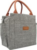 Joymee Lunch Bag Women Insulated Lunch Box Reusable Leakproof Large Spacious Tote for Women Men Adult with Bottle Holder and Side Pockets for Work Picnic Travel - Grey - Image 2