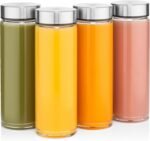 Juice Bottles - 4 Pack Wide Mouth Glass Bottles with Lids - for Juicing, Smoothies, Infused Water, Beverage Storage - 16oz, BPA Free, Stainless Steel Lids, Leakproof, Reusable, Borosilicate - Image 2