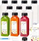 Juice Bottles with Caps 10Pcs 12oz, Plastic Bottleswith Caps, Clear Reusable Water Bottle, Used for Juicing Bottles, Smoothie Bottle, Juice Containers - with 10Pcs Labels & Bottle Brush - Image 2