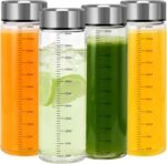 Juice Bottles with Lids – 4 Pack 16 OZ Wide Mouth Glass with Stainless Steel Lids – Reusable Beverage Containers for Juice, Smoothies, Milk, Water – Leakproof, BPA-Free, Dishwasher Safe - Image 2