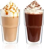 KEMORELA 16oz Double Wall Glass Tumbler 2-Pack, Clear Insulated Borosilicate Glasses for Iced Coffee, Cold Brew, Smoothie, Cocktail & Iced Tea - Image 2