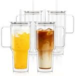 KEMORELA 28 oz Double Wall Glass Tumblers with Handle, Set of 4 | Insulated Glass Cups for Iced Coffee, Smoothie & Cold Brew | Also Perfect for Hot Coffee & Tea | Large Capacity, Thick Glass - Image 2