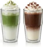 KEMORELA Iced Coffee Cups 16oz Ribbed Double Wall Glass Cups 2PCS, Coffee Bar Accessories，Insulated Borosilicate Glass Tumblers, To Go Coffee Cups, Spill proof tumbler,tumblers & water glasses - Image 2