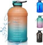 KEVENZ Water Bottle with Time Marker, 1 Gallon Water Bottle with Straw, Leakproof Water Jug, BPA Free, Orange Green - Image 2