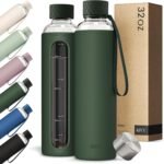 KIVY Glass Water Bottle with Silicone Sleeve 32 oz [WITH MEASUREMENT] - Borosilicate Glass Water Bottle Screw Top - Clear Bottles with Measurement Marking - Slim Waterbottle Aesthetic - Dark Green - Image 2