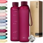 KIVY Slim Water Bottle 32oz [Lightweight & Shatterproof] Fits Backpack & Cupholder for Travel, Sports, School, Gym - Frosted red bottle no straw - Gym water bottle screw top - Dishwasher Safe - Image 2