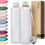 KIVY Slim Water Bottle 32oz [Lightweight & Shatterproof Tritan] Fits Backpack & Cupholder for Travel, Sports, School, Gym - Clear water bottle with measurements - Transparent Beige - Dishwasher Safe - Image 2