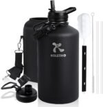 KOLETIKO 1 Gallon Water Bottle Insulated(COLD for 36 Hrs), Non-BPA & Leak Proof, 128 oz Sports Stainless Steel Water Jug Large with Paracord Handle, Straw & Spout Lid, Magic Black - Image 2