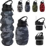 KUNHANG Collapsible Travel Water Bottle18oz, Reuseable Silicone Foldable Water Bottles for Gym Camping Hiking, Portable Leak Proof Sports Water Bottle with rugby Carabiner (Dark gray) - Image 2