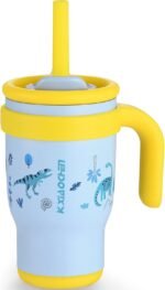 KXIAOCHEN 14 oz Kids Tumbler with Handle for Spill Proof Insulated Stainless Steel Reusable Tumbler for Toddlers, Keeps Drinks Cold up to 24 Hrs, Blue Dinosaur - Image 2
