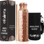 Kamojo Copper Water Bottle for Drinking - Hammered 100% Pure Copper Tumbler Cup with Leak Proof Lid, Removable Insulating Sleeve & Straw - Handcrafted Ayurvedic Cup for Water 32 fl oz - Image 2