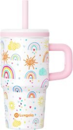 Kids 20 oz Tumbler with Handle, Leak-Proof Screw-On Lid with Removable Silicone Straw, Spill Proof, Reusable Stainless Steel Insulated Water Bottle, Gifts for Boys and Girls, Rainbow - Image 2