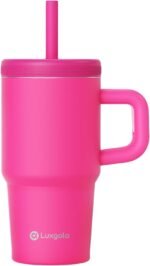 Kids 20 oz Tumbler with Handle, Leak-Proof Screw-On Lid with Removable Silicone Straw, Spill Proof, Reusable Stainless Steel Insulated Water Bottle, Gifts for Boys and Girls, Rose Red - Image 2