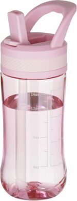 Kids Clear Water Bottle 14oz Flip with Straw Carry Handle, Leakproof, Reusable, Tritan, BPA Free, Suitable for Boys and Girls, Pink - Image 2