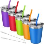 Kids Cups with Lids and Straws, 12oz Kids Tumblers with Straws and Lids Spill Proof Cups for Kid Stainless Steel Sippy Cup for School, Outdoor, 5 Pack - Image 2