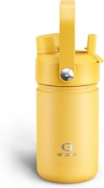 Kids Insualated Water Bottle with Straw - 12oz Stainless Steel Water Bottle with Dual Spouts, Leak-Proof, BPA-Free, Double Wall Vacuum Keeps Cold for 24 Hours for Sports, Travel, School (Elfin Yellow) - Image 2