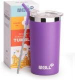 Kids Insulated Cup with Leak Proof Lid -12 oz Stainless Steel Tumbler with Straw-Reusable Metal Drink Water Cup, BPA Free(Purple) - Image 2