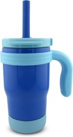 Kids Insulated Tumbler, 14 Oz, Double Wall, Integrated Handle, Straw, Flip Lid, Spill Proof (Blue) (Blue) - Image 2