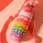 Kids Premium 14 oz Math Water Bottle with Silicone Spout, Leak-Proof Locking Flip Lid, Carrying Strap, Educational, Fun, Learning, Puzzle, Insulated, Stainless Steel, Sensory, Fidget. (Pink) - Image 2
