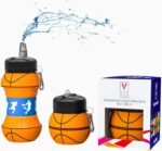 Kids Sports Water Bottle Collapsible Ball Shaped Drinking Cup Leak Proof School Lunch Mug Shockproof Squeezable Basketball Soccer Baseball Football Champion Team Gift Idea Travel Jug - Image 2