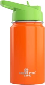 Kids Water Bottle - 12oz Orange | Leak Proof With Straw & Handle | 24 Hours Cold | Insulated, Double Wall Stainless Steel | Easy Sip Toddler Cup | Child's Flask | Eco Friendly - Image 2