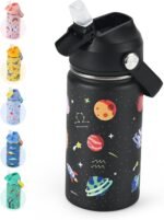 Kids Water Bottle 14oz with Silicone Straw Lid - Insulated Toddler Water Bottle Stainless Steel Keeps Cold 24H, Leak Proof & Universe Stars Prints Design | Custom Name Tag for School, Daycare, Travel - Image 2