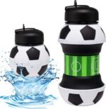 Kids Water Bottle 18oz Collapsible Silicone Soccerball Degine BPA Free, Food Grade, Leak Proof, Sports Bottle with Carabiner Clip, Gift for Hiking, Gym, School, Sports & Travel - Image 2