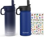 Kids Water Bottle, 2-Pack 16oz Kids Water Bottle with Stickers for School, insulated Stainless Steel Straw Cup(Sapphire+Gray) - Image 2