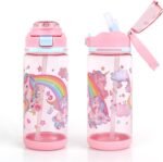 Kids Water Bottle 20oz Durable Leak-Proof Plastic Water Cup for Kids Toddlers,With Straw Handle and Pop-Up Spout Cover,Safe for School Sports Daycare Travel & Camp - Image 2