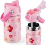Kids Water Bottle for School 12 oz,Insulated Stainless Steel Water Bottle for Kids,Water Bottles for Toddler Girls Boys with Pop-Up Straw-Cap(Flower) - Image 2