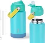 Kids Water Bottle for School 12 oz,Stainless Steel Insulated Water Bottles,Pink Water Bottles for Toddler Girls Boys with Straw Lids & Handle(Blue) - Image 2
