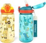 Kids Water Bottle for School or Travel, 20 Oz 2 Pack Durable Plastic Water Bottle with Silicone Straw and Pop-Up Spout Cover, BPA Free & Dishwasher Safe(Excavator & Dinosaur) - Image 2