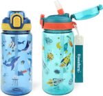 Kids Water Bottle for School or Travel, 20 Oz 2 Pack Durable Plastic Water Bottle with Silicone Straw and Pop-Up Spout Cover, BPA Free & Dishwasher Safe(Rocket & Ocean Animals) - Image 2
