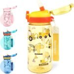 Kids Water Bottle for School or Travel, 20 Oz Durable Plastic Water Bottle with Silicone Straw and Pop-Up Spout Cover, BPA Free & Dishwasher Safe(Excavator) - Image 2