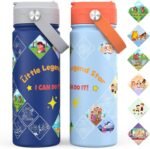 Kids Water Bottle with Stickers, 18oz Vacuum Double Insulated Cup with Straw, 316 Stainless Steel Bottles for School, Gift for Boy(2 Pack, Light Blue and Dark Blue) - Image 2