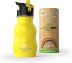 Kids Water Bottle with Straw & Handle, 12 oz, Yellow - Eco Friendly Toddler Cups with Straws - Easy Sip Metal Water Bottle for Kids - Cute Stainless Steel Water Bottles for Children - Leak Proof Lid - Image 2