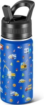 Kids Water Bottle,14oz Stainless Steel Insulated Water Tumbler Leak-Proof,School Water Mug,Small and Portable,Suitable for Boys and Girls to Use(Blue cartoon car) - Image 2
