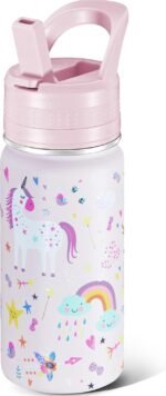 Kids Water Bottle,14oz Stainless Steel Insulated Water Tumbler Leak-Proof,School Water Mug,Small and Portable,Suitable for Boys and Girls to Use(Pink cartoon unicorn) - Image 2