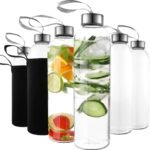 Kitchen Lux 16 Ounce Glass Water Bottles, Reusable Water Bottles with Airtight, Pack of 6, Stainless Steel Lids Carrying Strap And Nylon Water Bottle Protective Sleeves for Hot Or Cold Drinks - Image 2