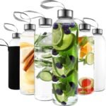 Kitchen Lux 18oz Glass Water Bottles – Pack of 6 Nylon Protective Sleeves, Airtight Screw Top Lids, Portable Carrying Loops - Lead, PVC and BPA Free - Water, Milk, Smoothie, Juice Beverage Glasses - Image 2