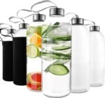 Kitchen Lux 32 oz Glass Water Bottle Set of 6 - Clear Glass Bottles with Reusable Lids and Protective Sleeves - Image 2