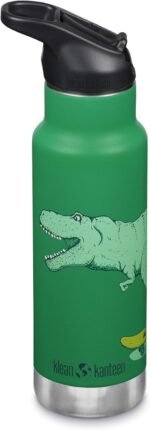 Klean Kanteen 12 oz Classic Kid's Insulated Water Bottle with Flip Seal Sport Cap - 100% Leakproof Cap - BPA-Free - Stainless Steel Material - Dino Skate - Image 2