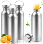 KoMvzyl 4 Pack 34oz Uninsulated Single Walled Stainless Steel Sports Water Bottle with Handle 304 18/8 Stainless Steel Camping Water Bottle for Cyclists Runners Hikers Beach Goers Picnics Camping - Image 2