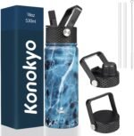 Konokyo 18 oz Insulated Water Bottle Stainless Steel Sport Bottles with 3 Lids,Marble Ocean - Image 2